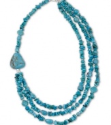 A summer essential, Avalonia Road's vibrant 3-row necklace features genuine turquoise chips and a large turquoise nugget. Clasp and extension chain crafted in sterling silver. Approximate length: 20 inches + 3-inch extender.