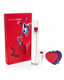 A floral powdery fragrance. A vital link to keep us in touch with nature. FLOWER BY KENZO, the power of a singular, strong, pure and sensual flower. A flower in the city. The red poppy has no scent. Kenzo created its fragrance. This gift set includes a 3.4 oz. eau de parfum, a 1.7 oz. body milk and a heart shape key charm.