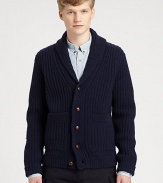 Undeniable style and comfort defines this classic cardigan sweater, impeccably knitted from fine lambswool with large patch pockets at the waist for added warmth.Button-frontShawl collarWaist patch pocketsRibbed knit cuffs and hemLambswoolDry cleanImported