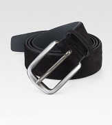 A brushed gunmetal buckle brings together this wardrobe essential of soft suede.SuedeAbout 1½ wideImported