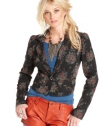 An allover floral print adds femme appeal to this Free People denim blazer -- a hot fall topper!