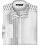 Finely-detailed stripes in new-season grey and green distinguish this dapper Michael Kors dress shirt.