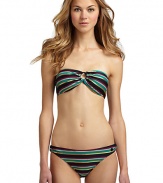 THE LOOKMultistripe print with metallic touchesBandeau top gathered at center with O-ringPadded cups with side boningLogo-embossed button at sideBack clasp closureTHE MATERIAL80% nylon/20% spandexFully linedCARE & ORIGINHand washImportedPlease note: Bikini bottom sold separately. 