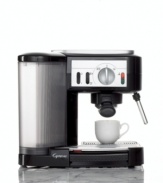 Ooh la la: Whether it's a morning ritual or an after-dinner treat, this café espresso machine from Capresso produces a très magnifique result! With a compact, space-saving design, the machine whips up fresh espresso, creamy cappuccino and frothy lattes in no time flat. One-year limited warranty. Model 115.