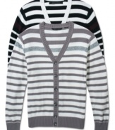 Pair this Sean John striped cardigan with your favorite tee and jeans for a stylish laid back look.