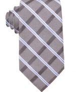 Welcome a return to buttoned-up prepster style in your wardrobe with this crisp plaid tie from Perry Ellis.