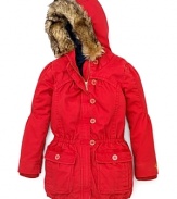 Juicy Couture Girls' Faux Fur Trim Patch Pocket Parka - Sizes 2-6