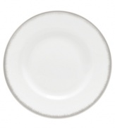 Fresh and cool in crisp white, the Silver Leaf bread and butter plate delivers modern style and iconic craftsmanship. Delicate feathered platinum applied using Wedgwood's signature technique shimmers with whimsy on sleek bone china.