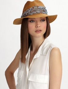 A beaded, sequined band elevates this chic, casual style.Ruched, sequined bandBrim, about 2½90% hemp/10% cottonHand washMade in USA of imported fabric