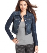 A classic, GUESS' jean jacket goes cropped for an extra-fitted, flattering look -- perfect for fall layering!