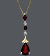 A drop of elegance to heighten your look. Bold garnet gemstones (1-3/4 ct. t.w.) in pear and marquise shapes combine with sparkling diamond accents in a sterling silver and 14k gold setting. Approximate length: 18 inches. Approximate drop: 1-1/3 inches.