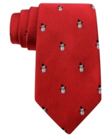 'Tis the season for mixing business and fun-get into the spirit with this snowman-print silk tie from Tommy Hilfiger.