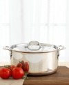 Make a mean portion of chili or hearty stew with this 8-quart stock pot! It offers superb heat conductivity and distribution.  You won't get hot spots, so food cooks evenly. Stainless steel exterior layer with a band of copper for superior heat conductivity. The saucier has a copper core surrounded by two layers of aluminum and a stainless steel cooking surface. Polished stainless steel handles stay cool during cooking and are secured with sturdy, non-corrosive rivets. Stainless steel lid fits flush to pan so you can seal in the food's flavor. Hand washing is recommended. Lifetime warranty.