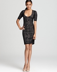 In an alluring lace print, this Z Spoke Zac Posen dress woos with a plunging v neckline.