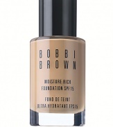 Bobbi's popular moisturizing formula provides SPF 15 sun protection while it hydrates skin and delivers a soft, beautiful finish. The formula is buildable, allowing medium to full coverage as desired. Available in a range of skin-tone-correct shades. For Normal to Dry skin types. 