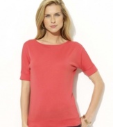 An essential tee in ultra-soft jersey-knit cotton is given a stylish update with cuffed dolman sleeves and a chic boat neckline, from Lauren by Ralph Lauren.