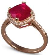 Sparkle that makes an impact EFFY Collection's chic-in-crimson ring highlights a square-cut ruby (3-1/8 ct. t.w.) surrounded by round-cut diamonds (1/4 ct. t.w.). Crafted in 14k rose gold.