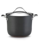 From rich chowders to whole steamed lobsters, the Anolon Nouvelle stock pot delivers expert-grade results with layer upon layer of premium cooking material: ultra-reactive copper is encapsulated by two layers of aluminum and finished with an impact-bonded stainless steel cap. Limited lifetime warranty.