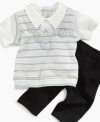 Pair up. Keep him handsomely coordinated and comfortable with this darling faux-layered shirt and pants from Bon Bebe.