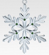 This year's silverplate snowflake is adorned with festive emerald green crystals.4 diameterPresented in satin-lined gift boxImported