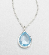 From the Rock Candy® Collection. Faceted, teardrop shaped blue topaz stone set in hammered sterling silver on a link chain. Blue topazSterling silverLength, about 16-18 adjustablePendant size, about .75Lobster clasp closureImported 