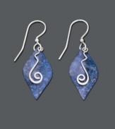 Dabble in the exquisite. These earrings by Jody Coyote offer a bold fashion statement with blue patina brass teardrops and an intricate sterling silver wire squiggle charm. Set in sterling silver. Approximate drop: 1-1/4 inches.