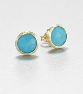 From the Jaipur Resort Collection. The subtle brushstroke texture of this gold setting glows warmly against a faceted dome of vivid turquoise in this modern update on a classic button earring.Turquoise18k yellow goldDiameter, about .5Post backMade in Italy