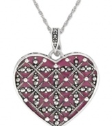 A heartfelt statement. Genevieve & Grace ensures there's more to love with this necklace, crafted from sterling silver, and pendant, which features marcasite and purple epoxy to stunning effect. Approximate length: 18 inches. Approximate drop: 1-1/2 inches. Approximate width: 1-1/2 inch.