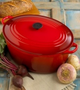 An enormous French Oven for big meals with even bigger flavor, this pot is ideal for cooking anything from stew to stuffed turkey. The porcelain-enameled cast-iron construction spreads heat evenly and retains heat longer for perfectly prepared meals that can go straight from stovetop to table. Limited lifetime warranty.