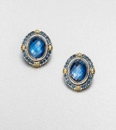 A simply chic design with beautiful faceted London blue topaz and blue topaz stones set in sterling silver and accented with 18k gold. Sterling silver18k goldBlue topazLondon blue topazSize, about 1Clip-on backImported 