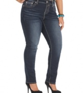 Pair the season's hottest tops with Hydraulic's skinny plus size jeans, featuring a dark wash.