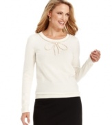 A beaded bow at the neckline of Charter Club's petite sweater is a charming finish to this flattering look.