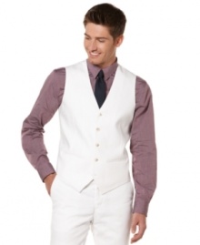 Step up suiting to the next level with this five-button vest from Perry Ellis.