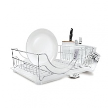 Multiple storage areas including movable utensil and cup holders-and a bamboo knife block make this countertop dishrack indispensable. Rust proof and corrosion-resistant, this durable system features a movable stainless steel spout allowing you to drain the rack from either side.