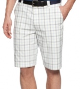 Spruce up your casual wardrobe with a pair of preppy plaid shorts from Izod. (Clearance)