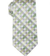 Stay checked in to modern style with this handsome silk tie from Geoffrey Beene.