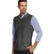 This sweater vest from Oscar de la Renta adds a clean-cut look and extra warmth for when the weather cools.