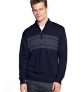 Get savvy style with stripes and this 1/4-zip sweater from Oscar de la Renta.