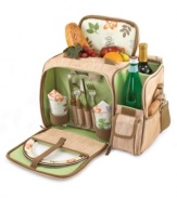 Take it outside. Fully insulated and designed to carry wine bottles, an extravagant outdoor feast and handsome service for two, the Malibu Botanica picnic basket is a must for the beach, park or ball game.