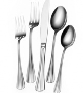 Easy elegance. The Smithfield flatware set from International Silver includes four place settings in stainless steel with teardrop-shaped handles and handsome grooved detail.