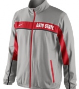 Turn up the volume and make the support of your favorite NCAA team loud and clear with this Ohio State Buckeyes jacket featuring Dri-Fit technology from Nike.