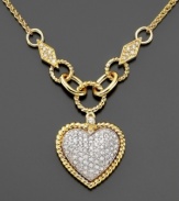 A stunning cluster of round-cut pavé diamonds (3/4 ct. t.w.) creates a very touching heart on Effy Collection's diamond necklace. Crafted in 14k white and 14k gold. Approximate length: 16 inches. Approximate drop: 3/4 inch.