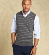 This striped sweater vest from Tommy Hilfiger layers your look with preppy polish.