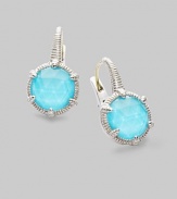 From the Eclipse Collection. A vividly colored, richly faceted turquoise sits in a sterling silver pronged setting with a graceful fluted texture. Turquoise Sterling silver Drop, about ¾ Diameter, about ½ Ear wire Imported