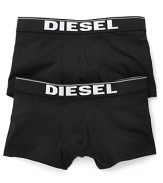 Comfy, supportive boxer trunks from Diesel, decorated with logo lettering and contrast trim along a wide elastic waistband.