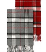 A luxuriously soft scarf rendered in rich check patterns, from The Men's Store at Bloomingdale's.