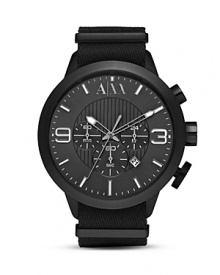 Sporty and sleek. Slip on Armani Exchange's three eye chronograph to energize your day-to-day uniform.