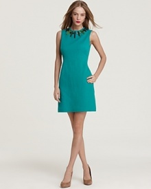 A boldly beaded neckline lends an artsy feel to this richly hued Milly sheath dress.