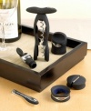 When it comes to wine, working with the right tools adds to the overall experience. This deluxe kit helps you master the art of bottle service, so you can impress your guests and get the most out of your wine. In addition to the velvet corkscrew that will open a bottle with a simple twist-and-pull motion, you'll receive a bevy of other helpful tools to take the stress out of wine, leaving nothing but satisfaction. Five-year warranty.