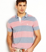 Add some prep to your summer style with this oxford striped polo shirt from Nautica.